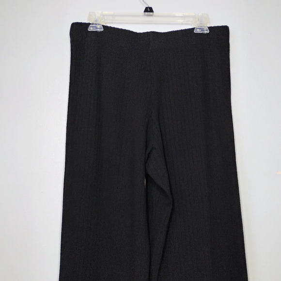 Vince Ribbed Cotton Blend Wide Leg Pants Womens Large Black Crop Minimalist - Picture 8 of 16